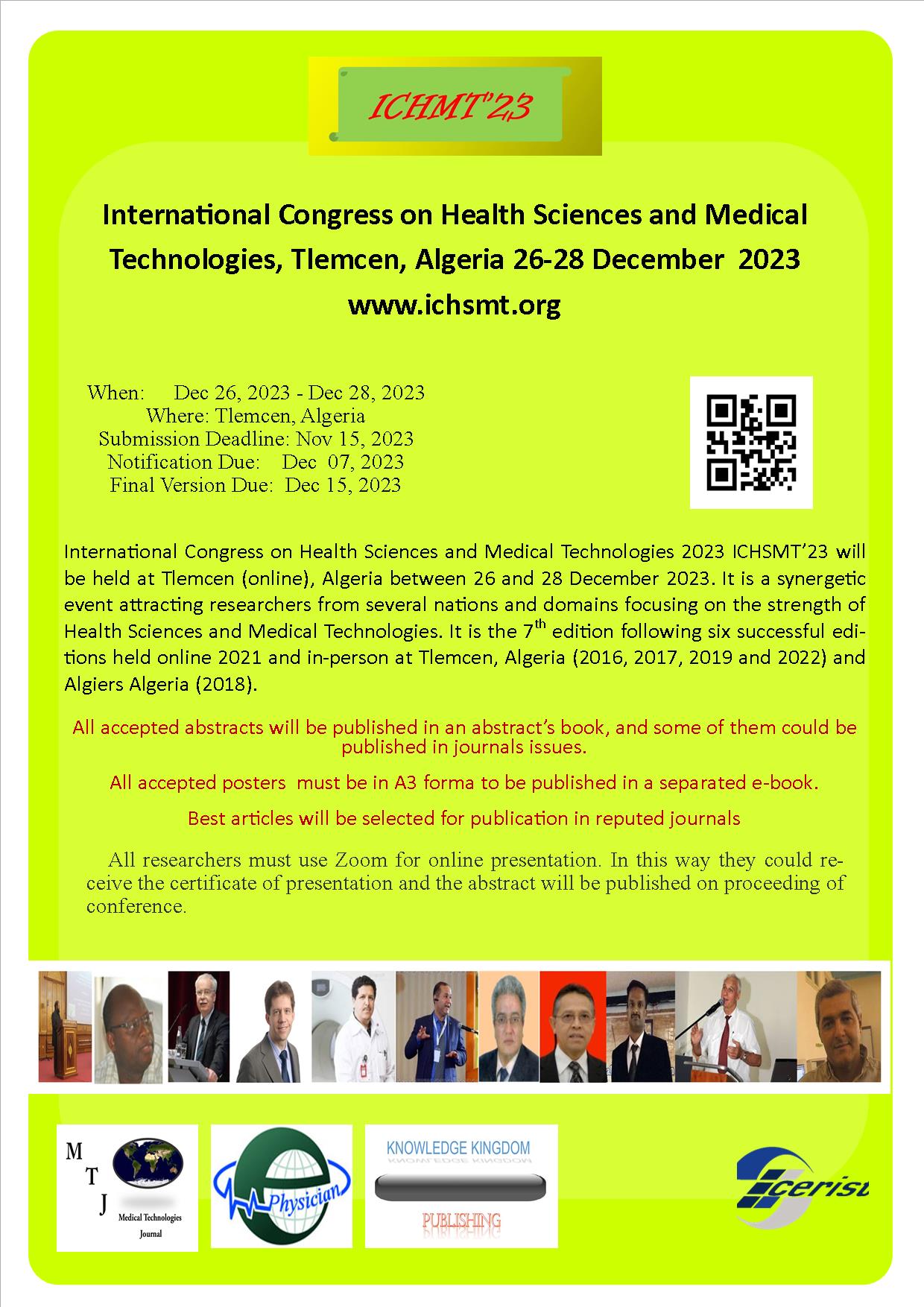 International Congress on Health Sciences and Medical Technologies, Tlemcen, Algeria 26-28 December 2023